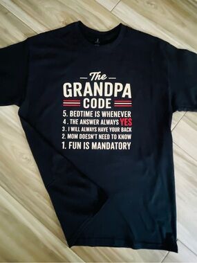 Gildan Black custom ‘The Grandpa Code' Graphic Tee with White & Red Print
